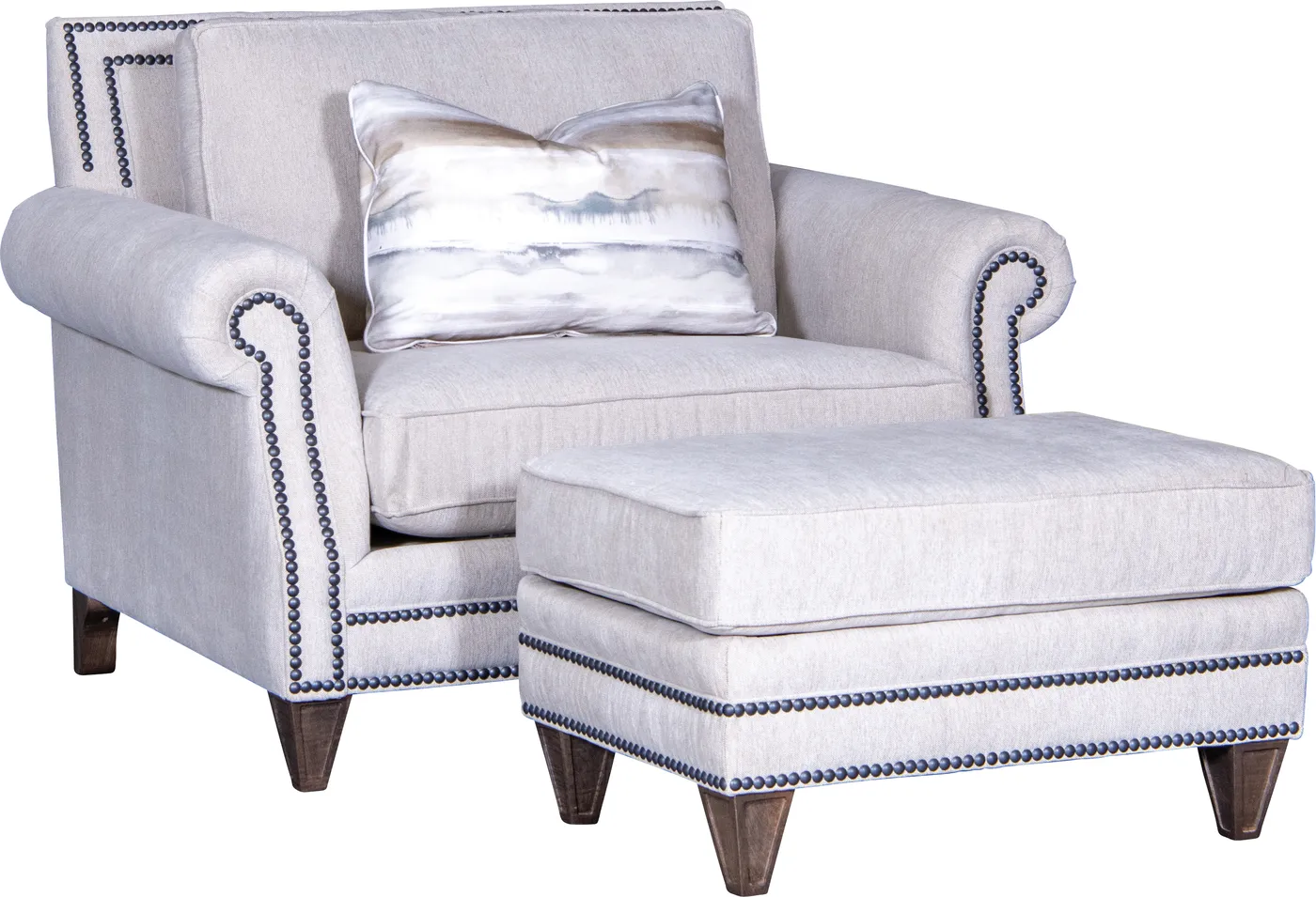 Chair and Ottoman in Garth Antique fabric