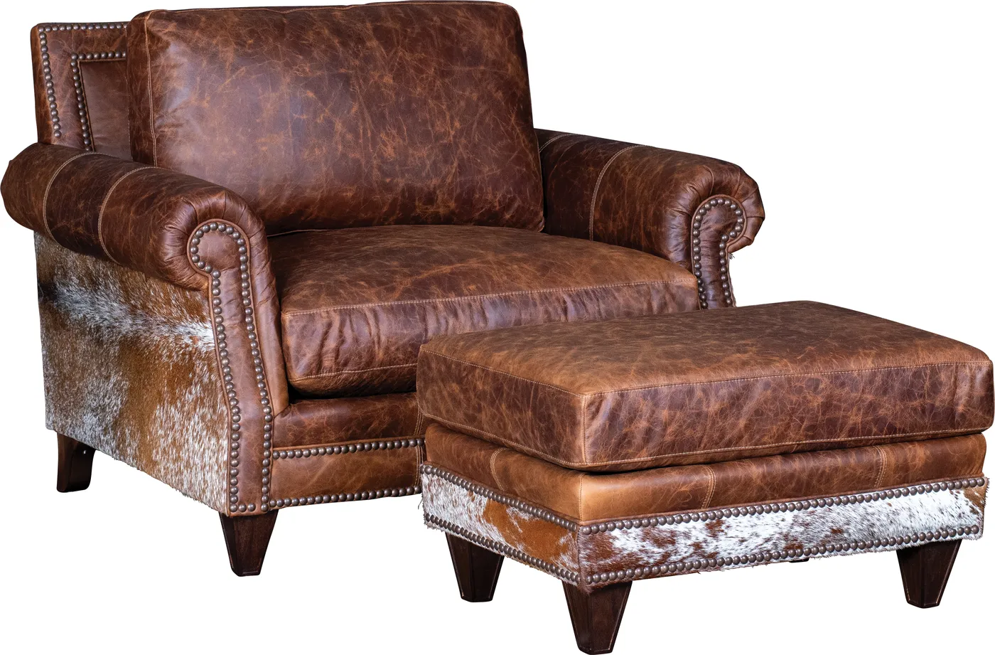 Chair and Ottoman in Coyote Tan leather