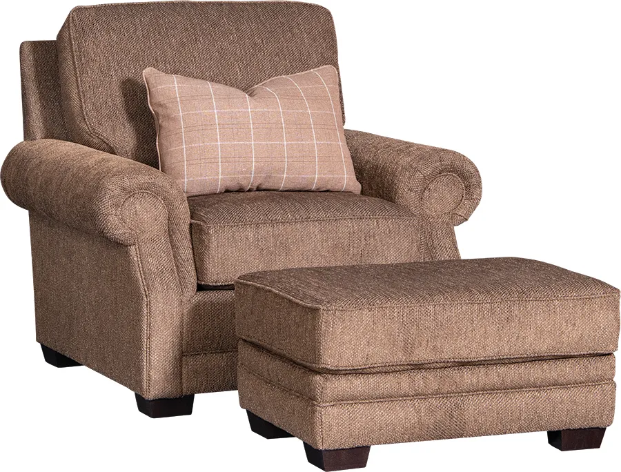 Chair and Ottoman in Chenille Bronze fabric