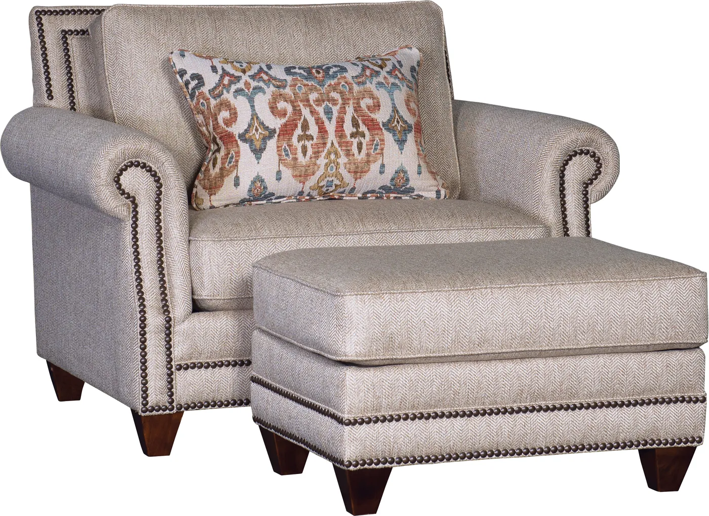 Chair and Ottoman in Runaround Beige fabric